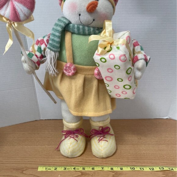 Snowman Greeter Christmas Decoration Holding Gift Peppermint Candy 18 In Pastel - Picture 7 of 7